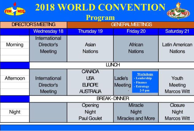 PROGRAM of the FGBMFI WORLD CONVENTION 2018 JULY 19-21, 2018
