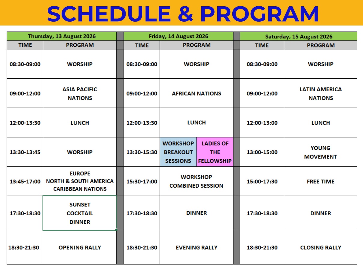 PROGRAM FGBMFI WORLD CONVENTION 2026 Bali, Indonesia August 13-15, 2026